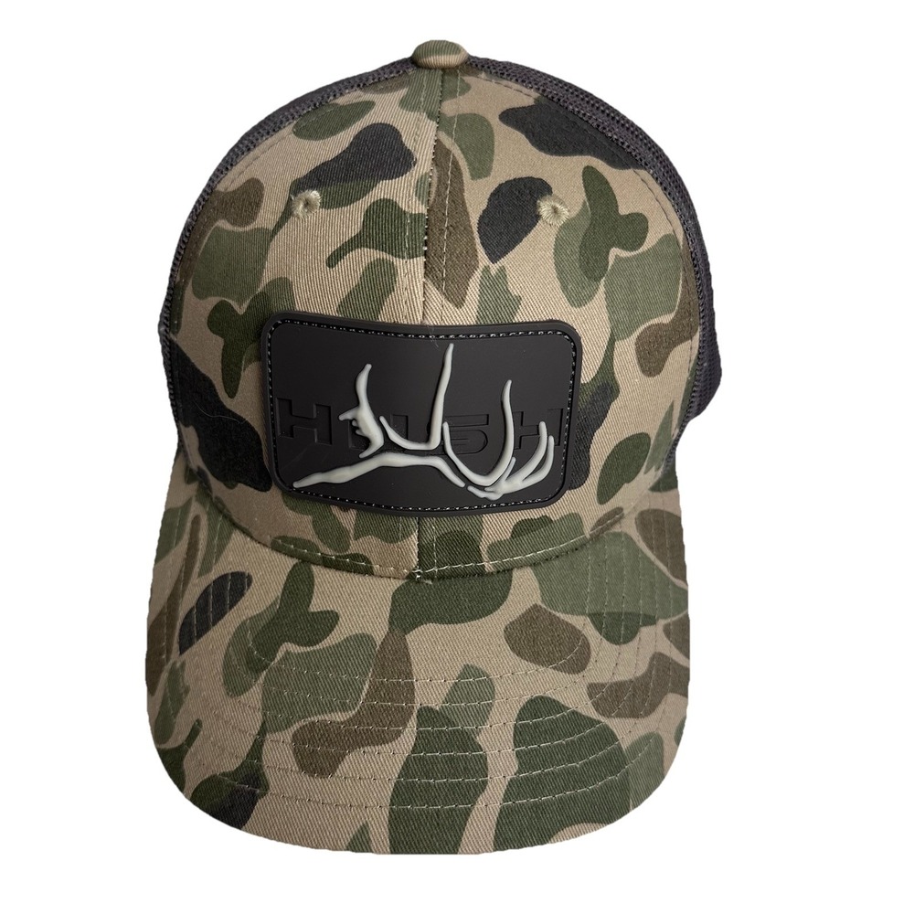 NWT HUSH Camo Snapback Trucker Hat Antler Logo Deer Hunting Outdoorsman Hushlife